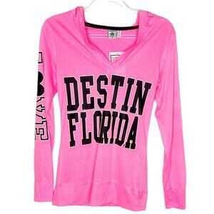 NWT Exist T-Shirt Womens Size S Pink Black Destin FL Long Sleeve Hooded